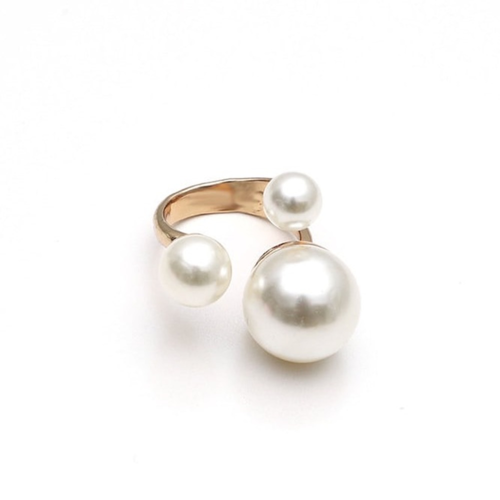 💥3for$28 New Faux Pearl Trio Adjustable Statement Ring Pearl Illusion Cuff Ring